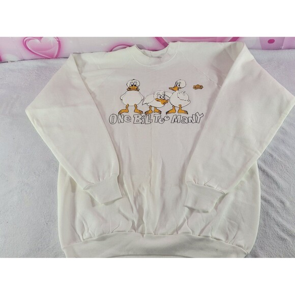 Fruit of The Loom Vintage "One Bill Too Many" White Textured Graphic Sweater XL - Picture 1 of 9